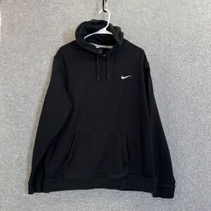 Nike Hoodie Mens 2XL Black Pullover Fleece Swoosh Logo Kangaroo Pocket Drawcord